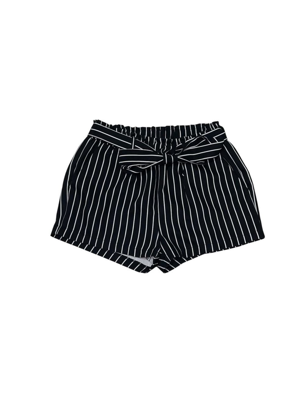 Revamped Black And White Pinstripe Mini Shorts Women’s Size Small Striped Belted